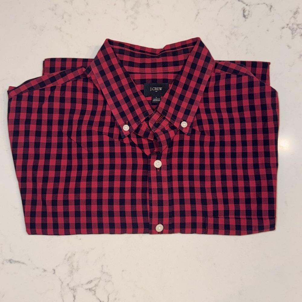 J. Crew Red and Black Checkered Men's Shirt size L